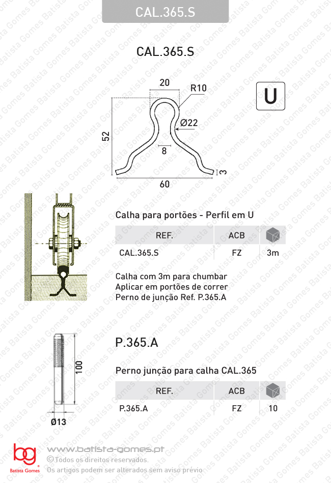 Calha chumbar para port�es correr perfil em U